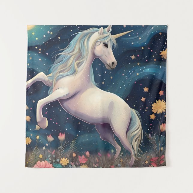 Tenture Une licorne dans la nuit étoilée (Devant)