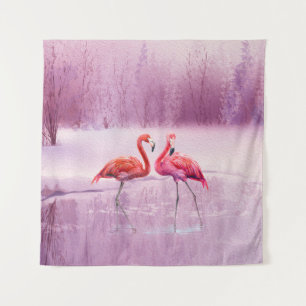 Tenture Une paire de flamants roses se tient dans l'eau