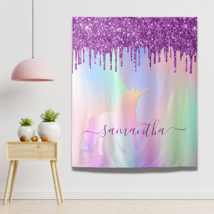Tenture Unicorn rose violet parties scintillant gouttes no