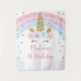 Tenture Unicorne Arc en ciel rose or Anniversaire