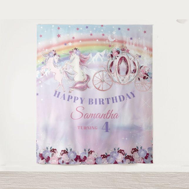 Tenture Unicorne Brousse Bourgogne Violet Anniversaire (Devant)