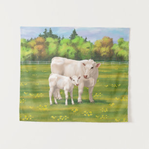 Tenture Vache Charolais Blanche & Boeuf de veau Cupide