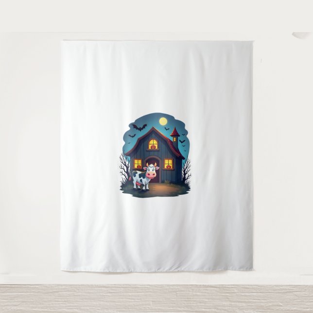 Tenture Vache et grange hantée (Devant)