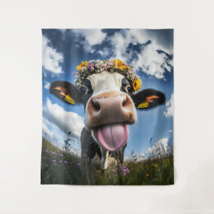 Tenture Vache joyeuse en fleur