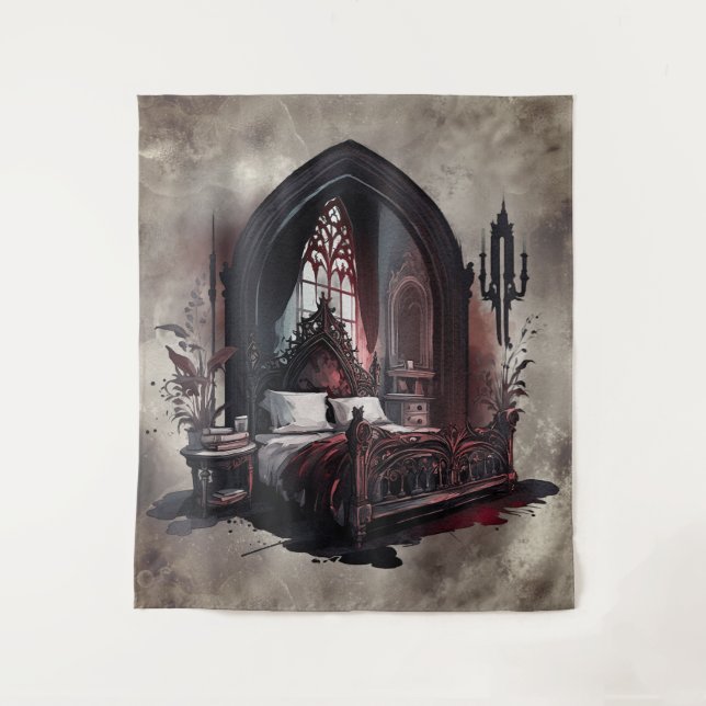 Tenture Vampy Boudoir | Suite de chambre gothique rouge vi (Devant)
