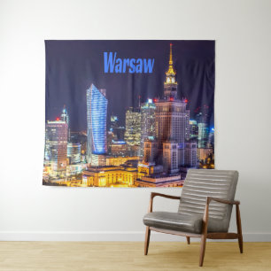Tenture Varsovie Pologne Nuit Skyline Varsovie Spire