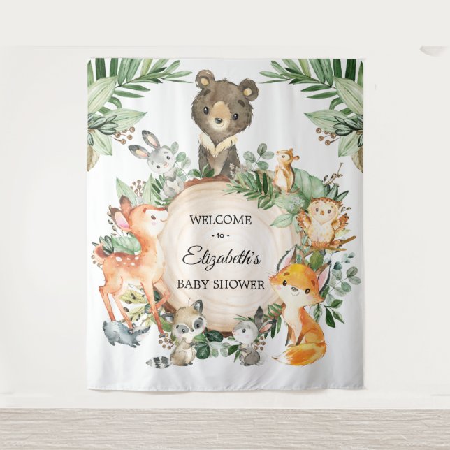 Tenture Végétation Whimsical Bois Bébé Animaux Bienvenue (Devant)
