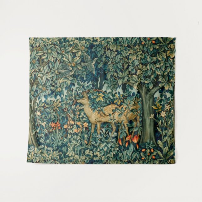 Tenture VERDURE, ANIMAUX FORESTIERS, DOES, OISEAUX Floral (Devant (Horizontal))