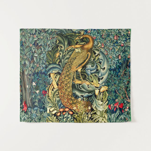 TENTURE VERDURE, ANIMAUX FORESTIERS, PEACOCK EN VERT FLORA (Devant (Horizontal))
