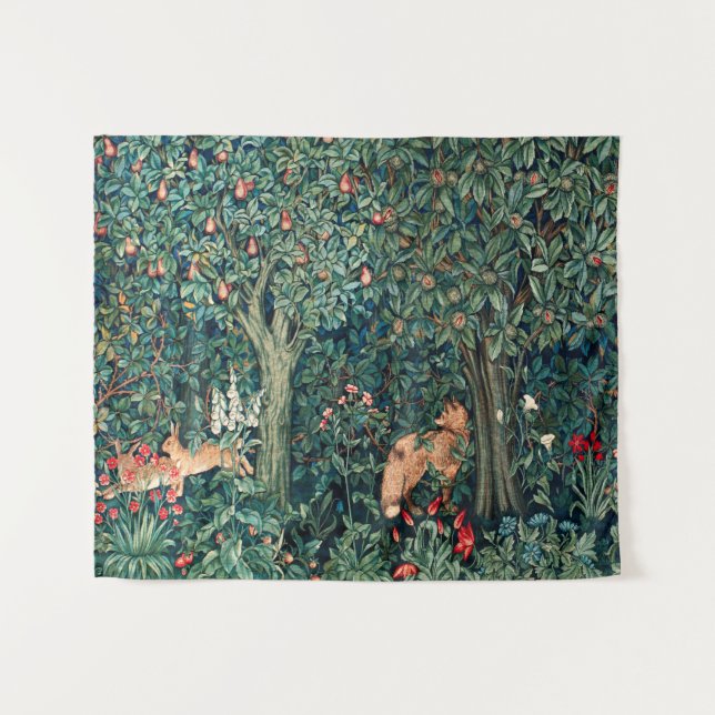 Tenture VERDURE, Hares d'ANIMAUX FORESTIERS, Renard, Flora (Devant (Horizontal))