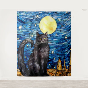 Tenture Verre tendu Chat noir Starry nuit
