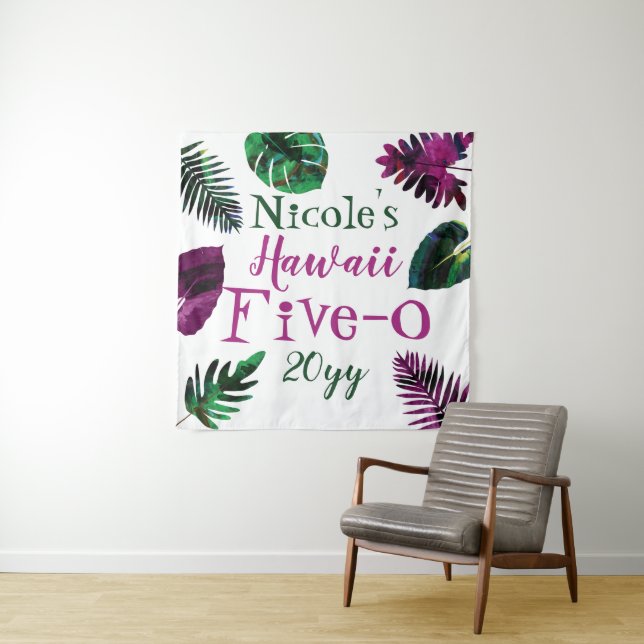 Tenture Vert, baie rose feuilles Hawaii 5-0 50e anniversai (En situation)