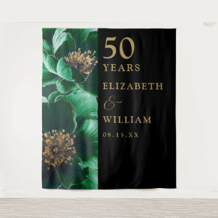 Tenture Vert Floral Noir Or 50e Anniversaire Contexte