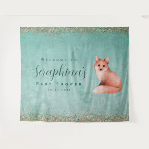 Tenture Vert or aquarelle Fox Baby shower fond