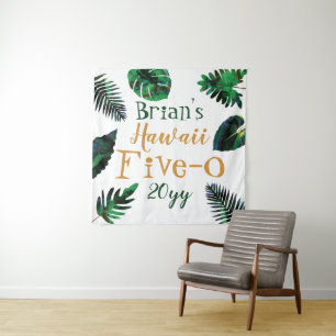 Tenture Vert, Or Feuilles Hawaii 5-0 50e Anniversaire