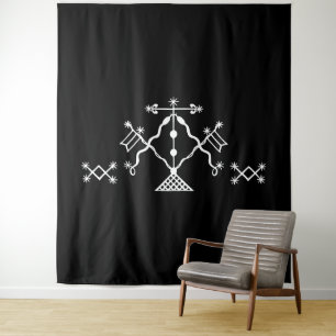 Tenture Veve blanc de Damballah sur le noir