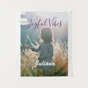Tenture Vibes joyeux enfants photo violet vacances nom cad