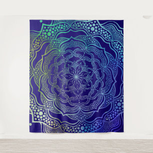 Tenture Vibrant Mandala Boho Chic Elegant Marine Bleu Vert