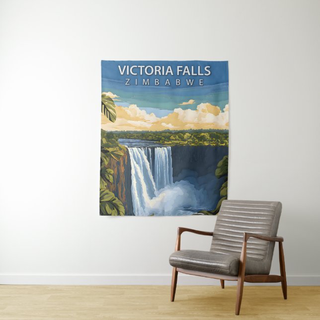 Tenture Victoria Falls - Retro Affiche de voyage Zimbabwe (En situation)