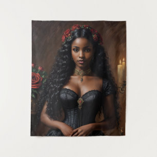 Tenture Victorian Goth Femme noire avec des roses rouges