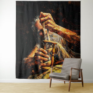 Tenture Vieil Homme Sablier Temps qui s'échappe Impasto