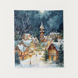 Tenture Ville de Noël illustrative dans la neige