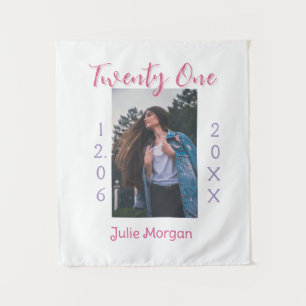 Tenture vingt et un ans photo anniversaire rose violet fil