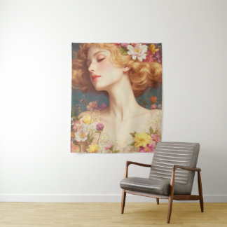 Tenture Vintage Floral Goddess Portrait