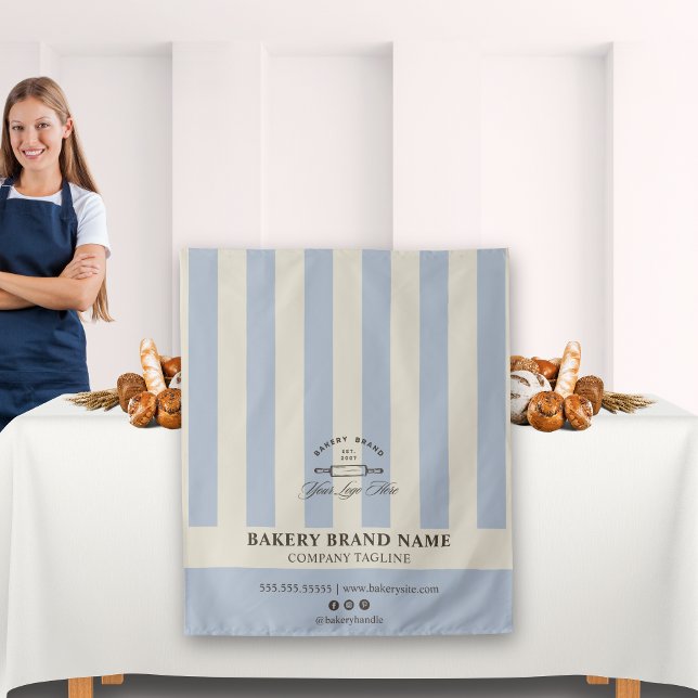 Tenture Vintage French Stripes Bakery Logo Table Runner (Créateur téléchargé)