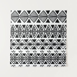 Tenture Vintage tribal pattern with black and white hand d