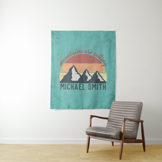 Tenture Vintages pastels montagnes appellent monogram (En situation)