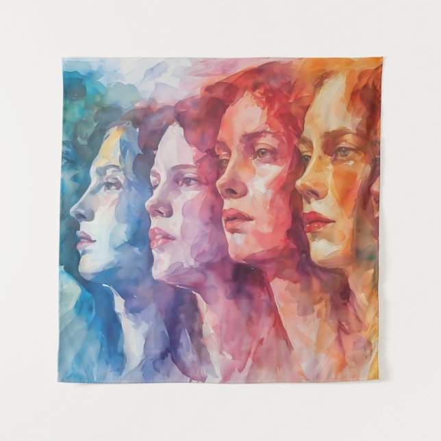 Tenture Visages des femmes - Peinture aquarelle (Devant)