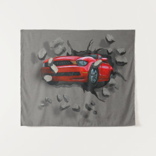 Tenture Voiture rouge qui s'écrase à travers le mur
