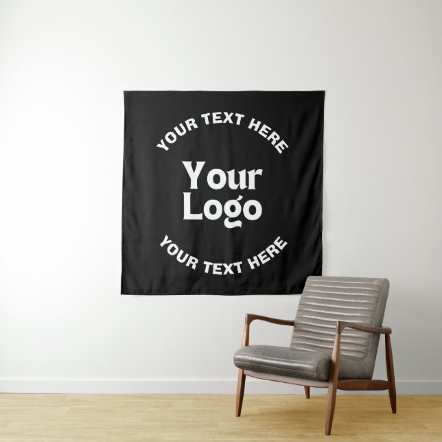 Tenture Votre logo ou image et texte modifiable | Noir et  (En situation)