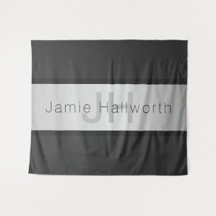 Tenture Votre nom et votre monogramme Gris & Faux Silver