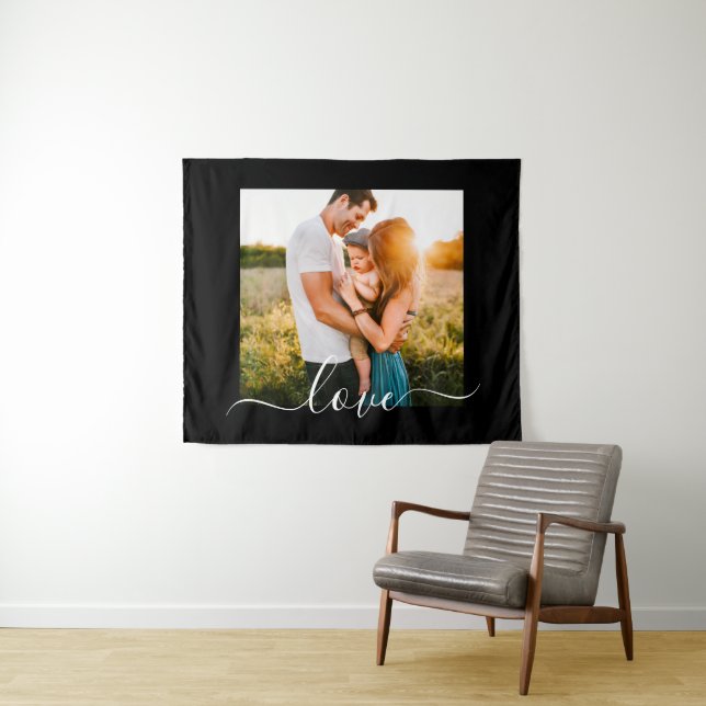 Tenture Votre Photo Tapestry Modèle Love Texte noir (En situation (horizontale))