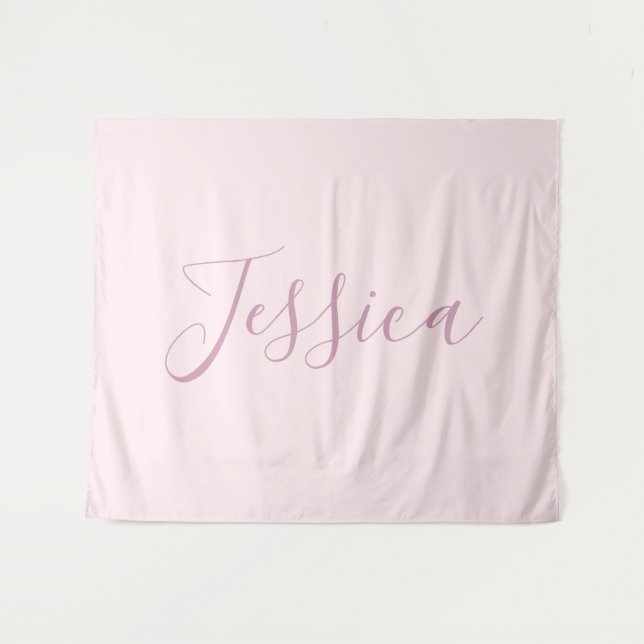 Tenture Votre texte | Élégant Script & Soft Blush Rose (Devant (Horizontal))