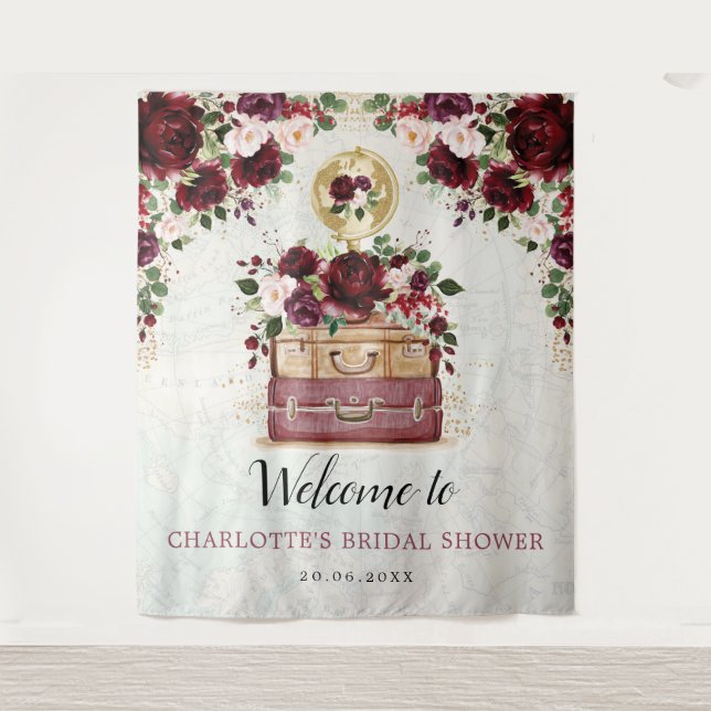 Tenture Voyage Rose Poudré Floral Bienvenue Mariage (Devant)
