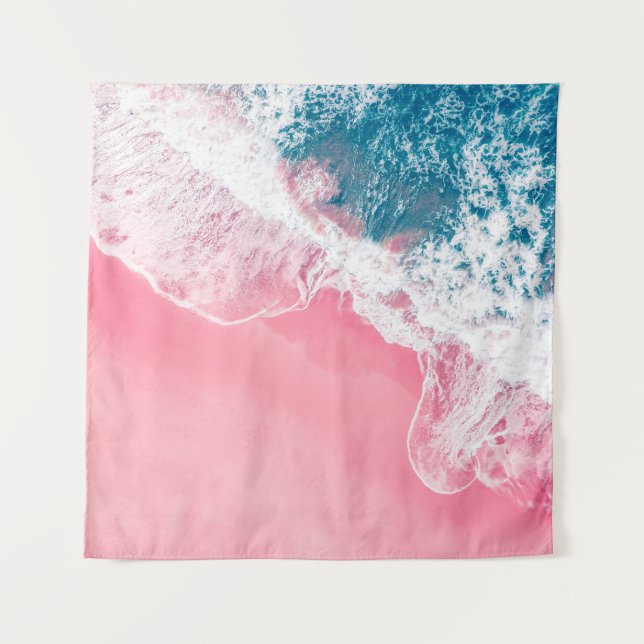 Tenture Vue aérienne d'une plage de sable rose en Nouvelle (Devant)