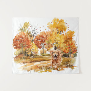 Tenture Watercolor Fall Chien Design - Golden Retriever