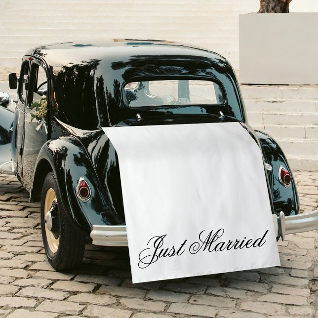 Tenture White Just Married Fabric Car Wedding Banner Sign (White Just Married Fabric Car Wedding Banner Sign Tapestry)