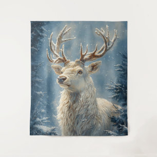 Tenture White Stag Portrait Mysar Winter Art