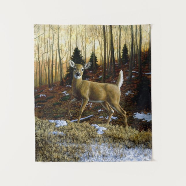 Tenture Whitetail Deer Doe dans la forêt d'automne (Devant)