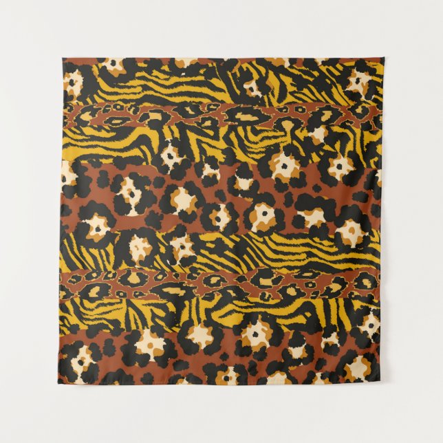 Tenture Wild animal leopard and tiger skins patchwork abst (Devant)