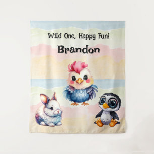 Tenture Wild One Happy Fun Woodland Animaux Aquarelle