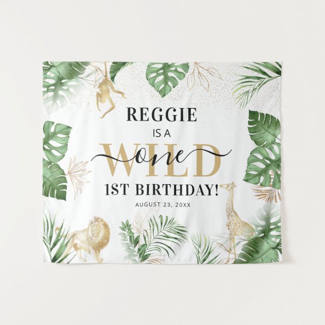Tenture Wild One Jungle/Safari 1er anniversaire (Devant (Horizontal))