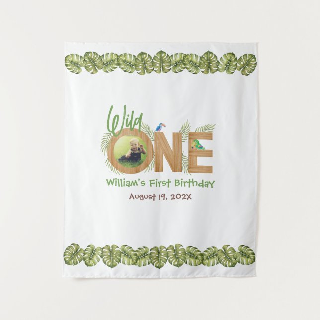 Tenture Wild One Photo Jungle Feuilles 1er anniversaire Co (Devant)