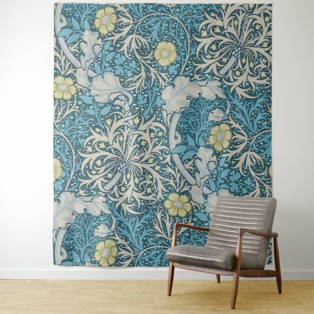 Tenture William Morris, motif Art nouveau, algues, bleu, f (En situation)