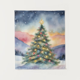 Tenture Winter Christmas Tree Snowy Sunset Scenery