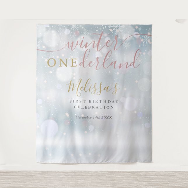 Tenture Winter Onederland 1st Birthday Pink And Gold (Devant)
